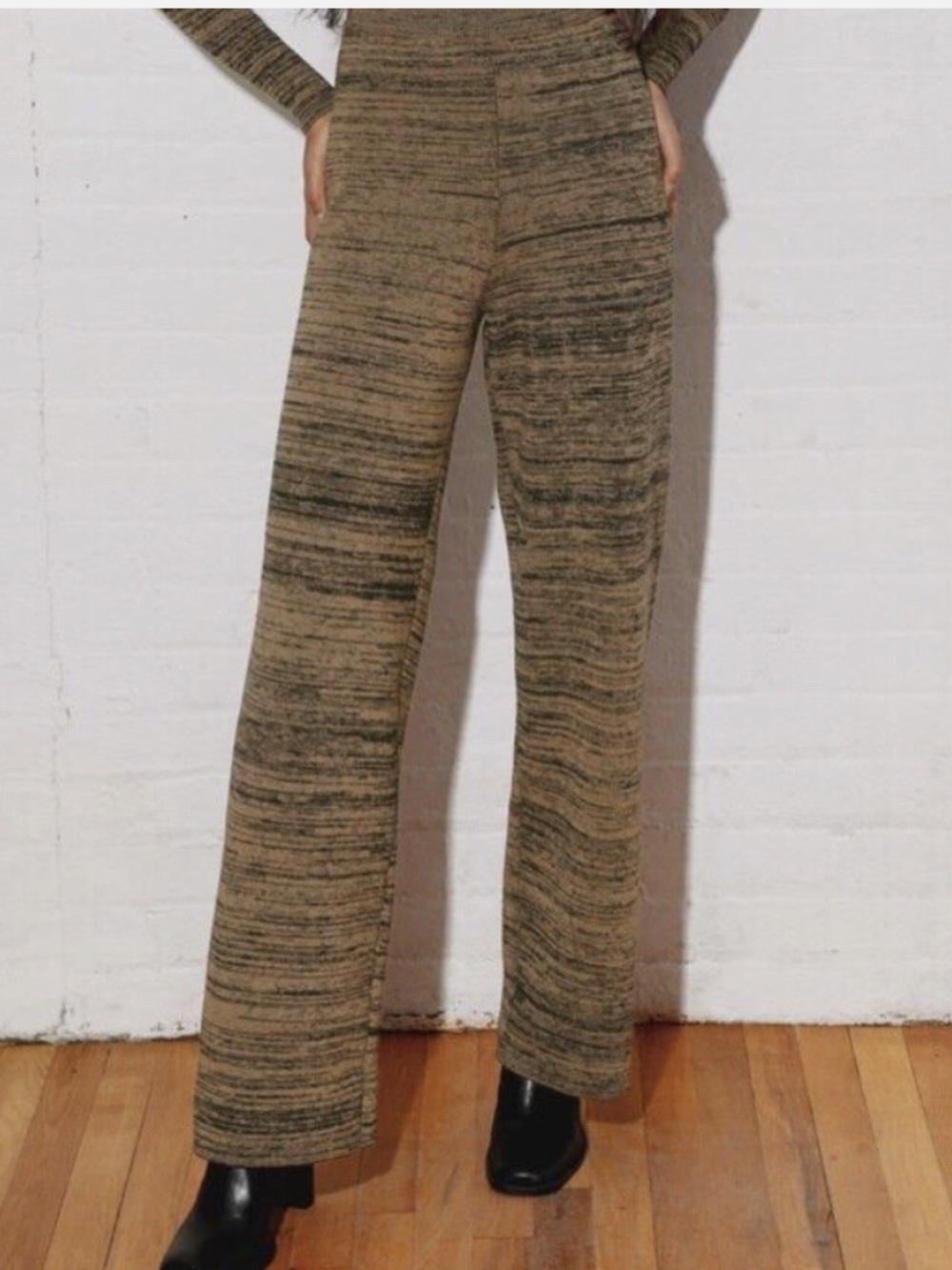 Mara Hoffman Black and Brown Wool Knit Wide Leg Sweater Pants